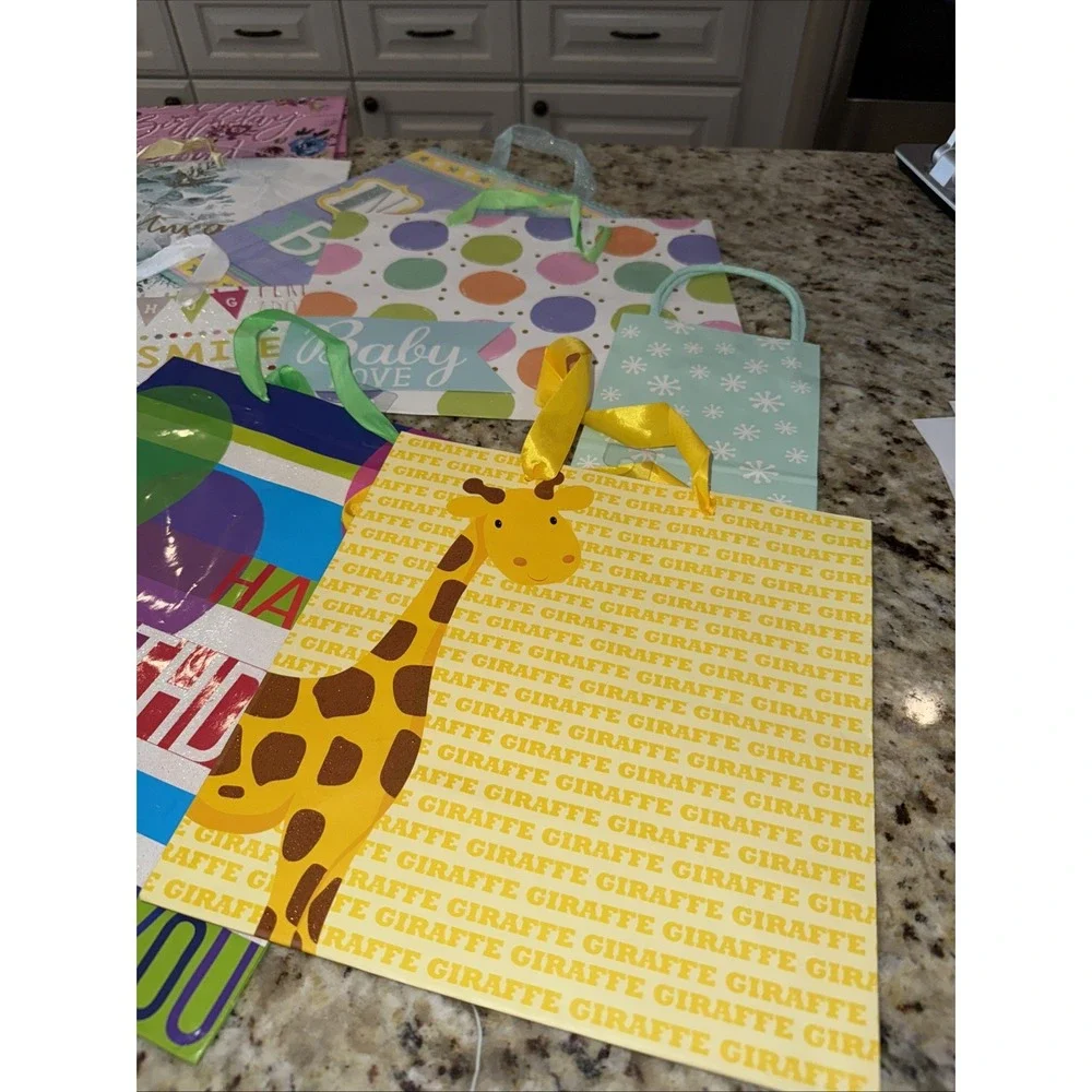 Lot of 13 Colorful Tote Gift‎ Bags w Handles birthday, baby Cmas Your BD. 3837